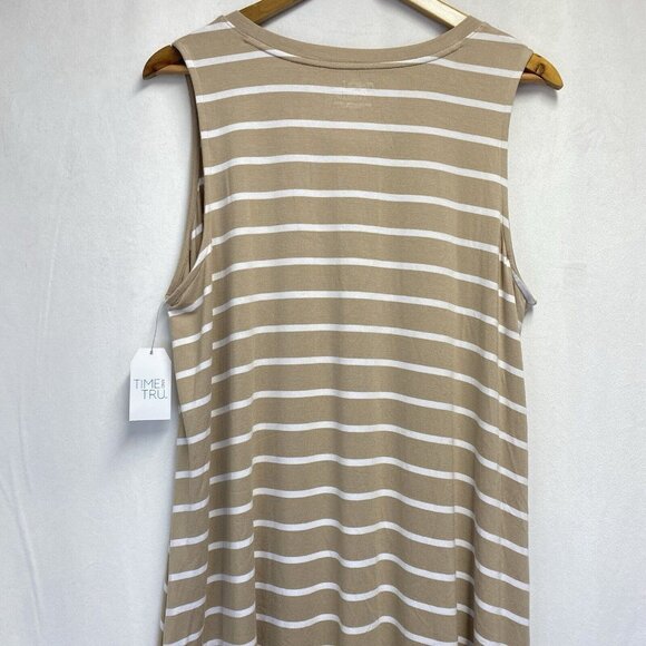 Time and Tru Sleeveless Knit Dress Women XXL (20) Beige Stripes Side Pockets New - Picture 13 of 13